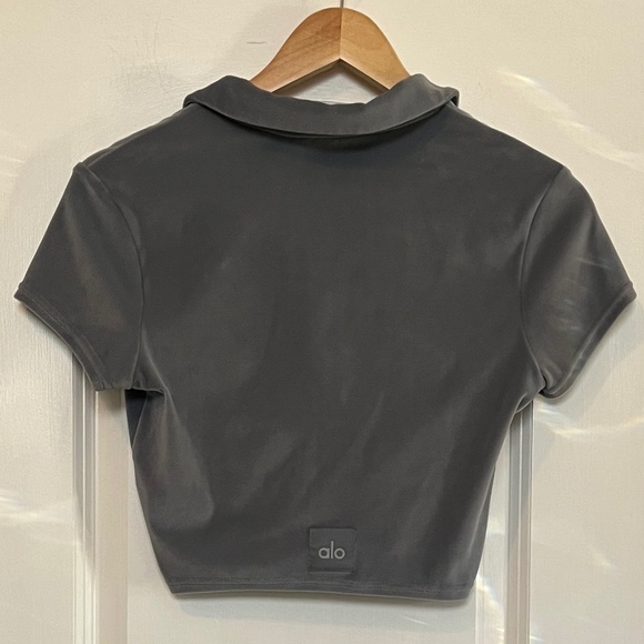 Alo Yoga✨Choice Velour Polo✨Short Sleeve Crop Henley✨Steel Blue✨Size S - Picture 7 of 10